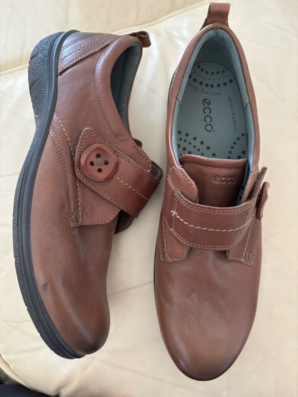 Ecco Shoe Brown Leather Low Heel Orthopedic Walking Loafers Shoes Womens Size 43